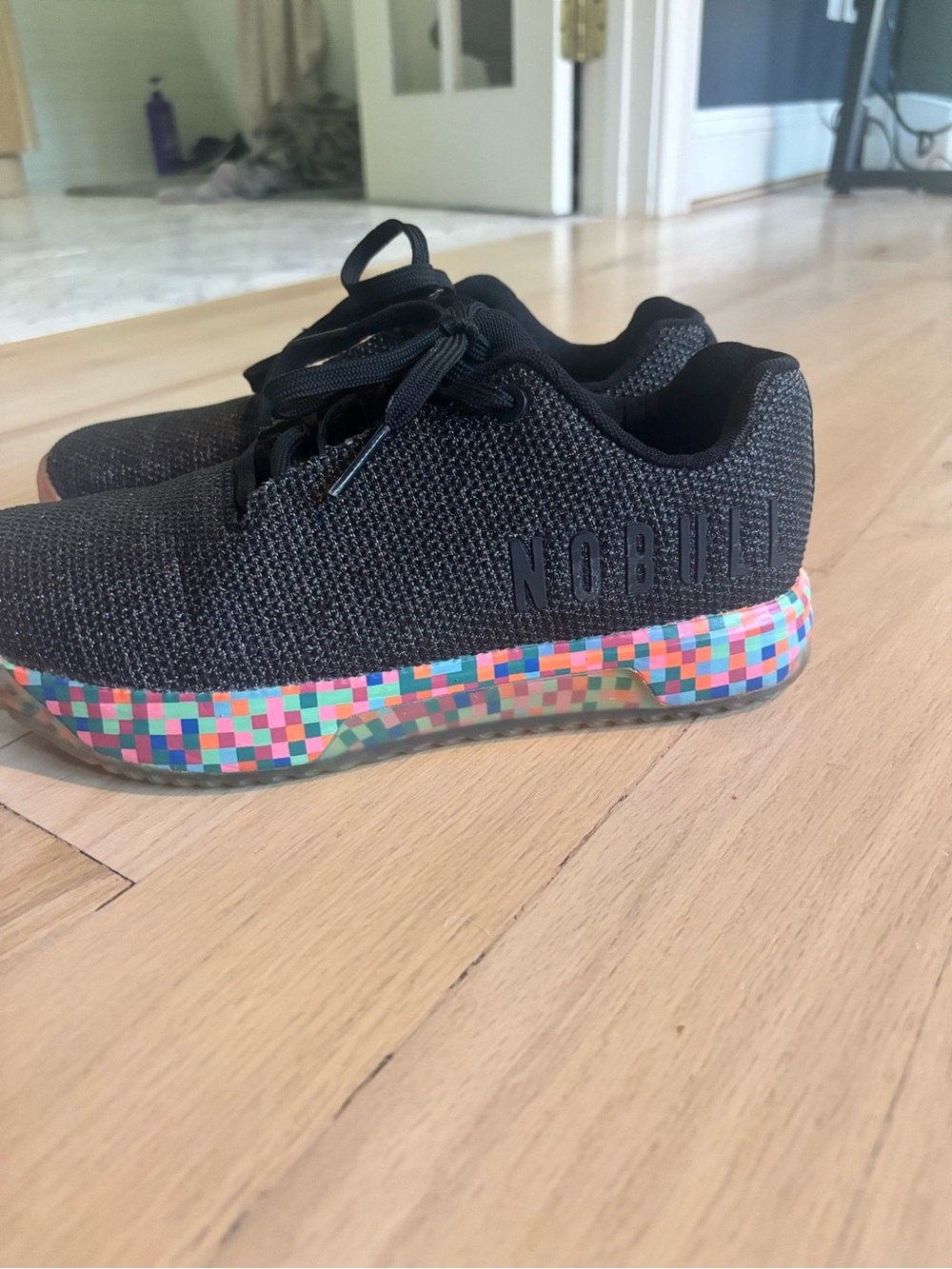 NOBULL Black Knit Kids Sneakers with Multicolor Pixel Sole